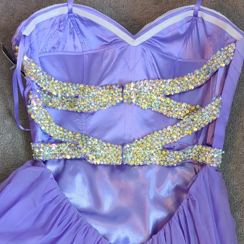 Elegant Purple and White Ombre Strapless Gown - Picture 4 of 11